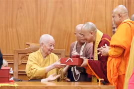 El muy venerable Thich Tri Quang, recibe a jefes de las delegaciones budistas internacionales (Fuente: VNA)