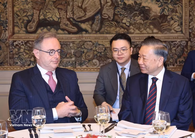 En la reunión entre el secretario general del Partido Comunista de Vietnam y presidente de la República, To Lam, y el primer ministro belga, Bart De Wever (Fuente: VNA)