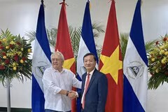 El subjefe de la Comisión de Relaciones Exteriores del Partido Comunist de Vietnam, Nguyen Minh Tam, se reunió con el presidente del Parlamento, Gustavo Porras. (Foto: VNA)