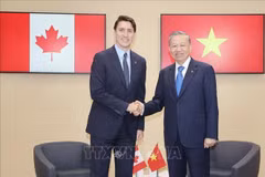 El secretario general del Partido Comunista de Vietnam y presidente de Estado, To Lam (derecha), se reúne con el primer ministro canadiense, Justin Trudeau. (Foto: VNA)