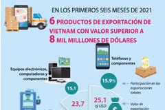 Seis productos de exportación de Vietnam con valor superior a ocho mil milllones de dólares