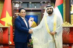 El primer ministro de Vietnam, Pham Minh Chinh (izquierda) se reunió con el vicepresidente y premier de EAU, Sheikh Mohammed bin Rashid Al Maktoum (Fuente: VNA)