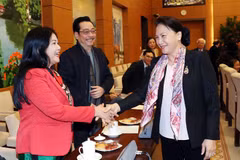 Dirigente parlamentaria de Vietnam se reúne con escritores y artistas con motivo del Tet