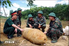La bomba de guerra de 350 kg descubierta en Quang Binh (Foto: VNA)