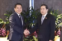 El presidente de la Asamblea Nacional de Vietnam, Tran Thanh Man (derecha) y Kevin Chng, director financiero del Grupo Keppel. (Fuente: VNA)
