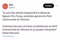 Líderes de partidos comunistas y de izquierda elogian dedicación del máximo dirigente vietnamita 