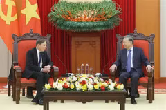 El secretario general del Partido Comunista de Vietnam (PCV), To Lam y el general David Petraeus, presidente del Instituto Global KKR. (Fuente: VNA)