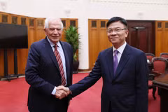 El viceprimer ministro Le Thanh Long (en la derecha) recibe al vicepresidente de la Comisión Europea (CE) y Alto Representante de la Unión Europea (UE) para Asuntos Exteriores y Política de Seguridad, Josep Borrell Fontelles (Fuente: VNA)