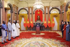 El secretario general del Partido Comunista y presidente de Vietnam, To Lam, pronuncia un discurso ante los nuevos embajadores (Fuente: VNA)