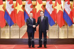 El presidente de la Asamblea Nacional de Vietnam, Tran Thanh Man (derecha) y el rey de Camboya, Preah Bat Samdech Preah Boromneat Norodom Sihamoni. (Fuente: VNA)