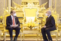 Rey camboyano preside ceremonia de bienvenida al presidente vietnamita 