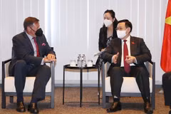 Presidente del Parlamento de Vietnam se reúne con gerentes de varios grupos en Bélgica