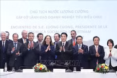 El presidente de Vietnam, Luong Cuong, y representantes de empresas chilenas. (Fuente: VNA)
