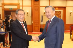El secretario general del Partido Comunista y presidente de Vietnam, To Lam, (derecha) y el primer ministro de China, Li Qiang. (Fuente: VNA)