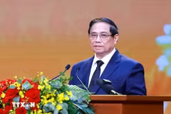 El primer ministro de Vietnam, Pham Minh Chinh, habla en el evento. (Fuente: VNA)
