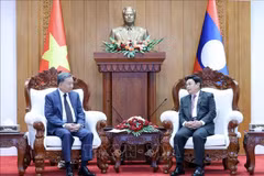 El presidente de Vietnam, To Lam (izquierda), conversa con el titular de la Asamblea Nacional de Laos, Saysomphone Phomvihane. (Foto: VNA)