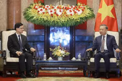 El presidente de Vietnam, To Lam (derecha), recibe al jefe ejecutivo de la región administrativa especial china de Hong Kong, Lee Ka-chiu. (Foto: VNA)