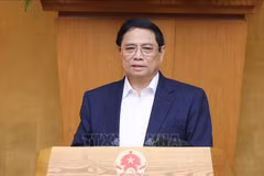 El primer ministro Pham Minh Chinh interviene en la reunión (Foto: VNA)