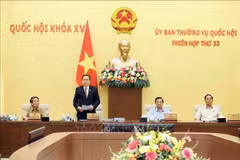 El vicepresidente permanente de la Asamblea Nacional, Tran Thanh Man, interviene en la 33 Reunión del Comité Permanente del Parlamento. (Foto: VNA)