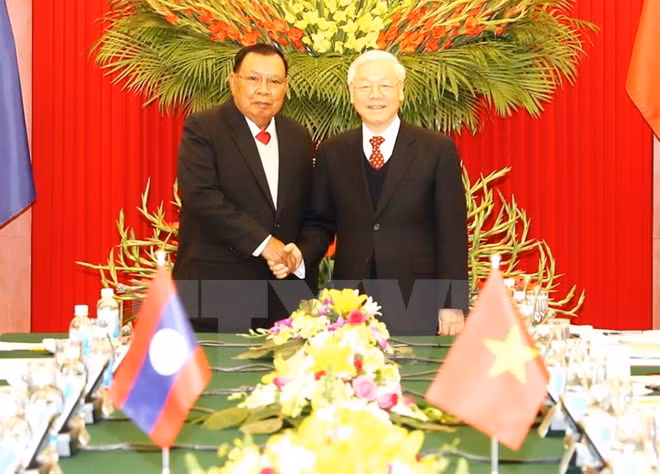 Máximo dirigente partidista de Vietnam conversa con secretario general de PPRL y presidente de Laos ảnh 1