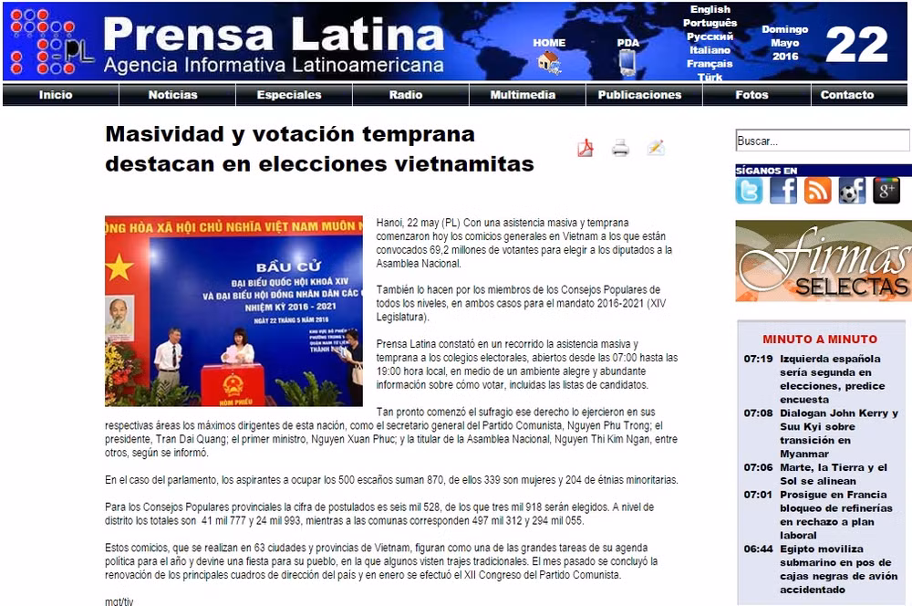 Prensa internacional informa sobre elecciones generales de Vietnam ảnh 1 Prensa internacional informa sobre elecciones generales de Vietnam ảnh 1