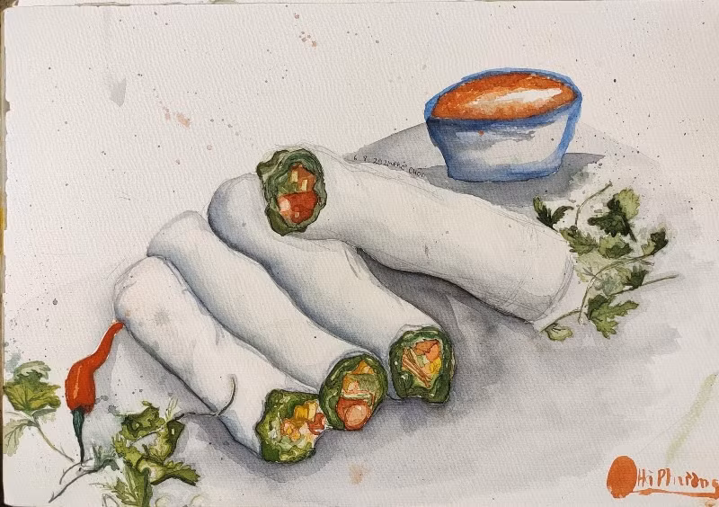 Disfrutan platos típicos de Hanoi a través de dibujos ảnh 2
