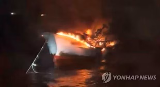 Cinco marineros vietnamitas desaparecidos en incendio de pesquero en Corea del Sur ảnh 1