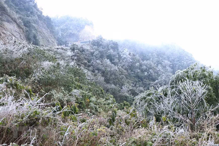 Carretera congelada obstaculiza la circulación de vehículos en Lao Cai ảnh 2