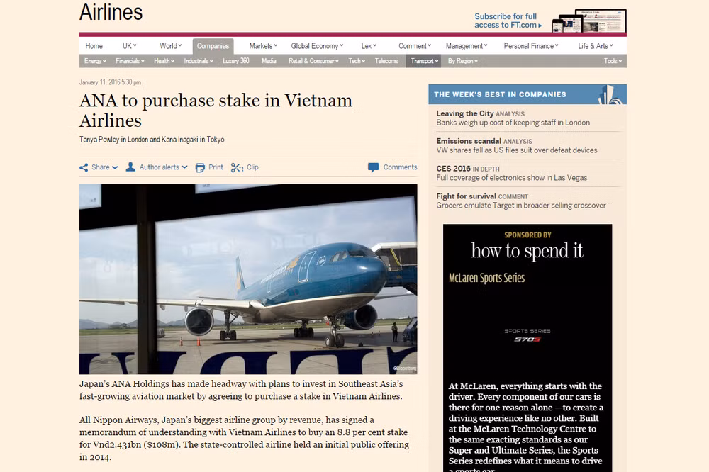 Periódico británico: Vietnam, un mercado atractivo para grupo aéreo japonés ANA ảnh 1