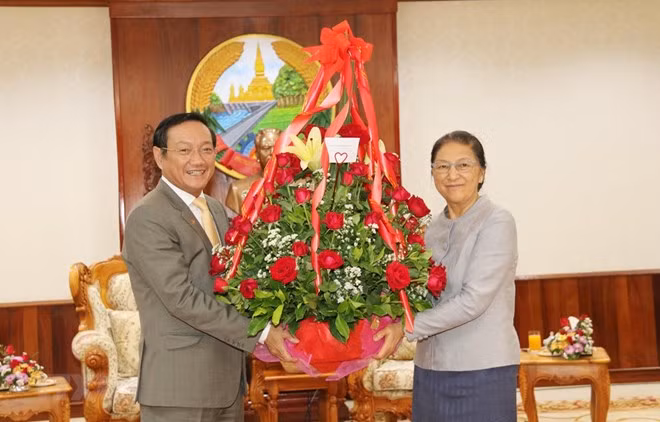 Dirigentes vietnamitas felicitan a sus homólogos de Laos por el tradicional Año Nuevo ảnh 1 Dirigentes vietnamitas felicitan a sus homólogos de Laos por el tradicional Año Nuevo ảnh 1