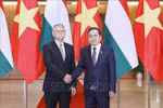 El presidente de la Asamblea Nacional de Vietnam, Tran Thanh Man, sostiene conversaciones con su homólogo húngaro, Kover Laszlo. (Fuente: VNA)