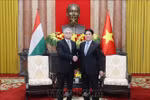 El presidente vietnamita, Luong Cuong, y el titular de la Asamblea Nacional de Hungría, Kover Laszlo. (Fuente: VNA)