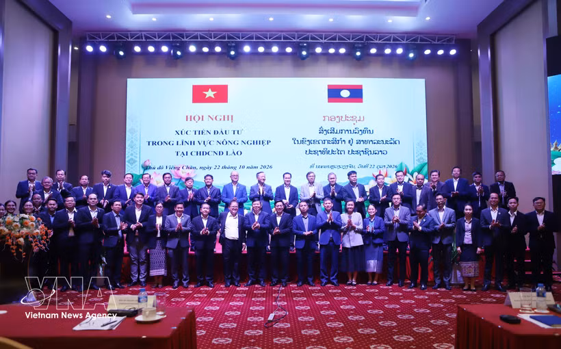 Delegados, entre ellos líderes de ministerios y agencias centrales y locales de Laos, junto con representantes de empresas vietnamitas que invierten en Laos (Foto: VNA)