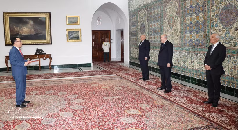 El embajador Vu Duy Long presenta sus cartas credenciales al presidente Abdelmadjid Tebboune (Foto: VNA)