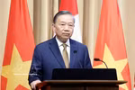 El secretario general y presidente To Lam pronuncia un discurso sobre la política de “La Asociación Estratégica Vietnam-Canadá en un mundo en constante cambio" (Foto: VNA)