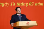 El primer ministro Pham Minh Chinh pronuncia su discurso en la reunión (Fuente: VNA)