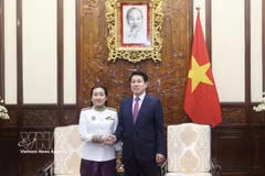 El presidente de Vietnam, Luong Cuong, recibe a la embajadora de Camboya, Touch Pharat. (Foto: VNA) 