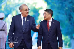 El primer ministro de Vietnam, Le Minh Hung, y el presidente de Suiza, Guy Parmelin. Foto: VNA