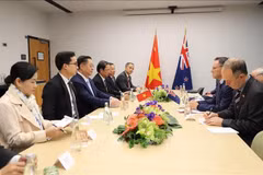 El secretario del Comité Central del Partido Comunista de Vietnam y jefe de su Comisión de Propaganda, Educación y Movilización de Masas, Nguyen Trong Nghia, en un encuentro con el ministro de Educación Superior de Nueva Zelanda, Shane Reti. (Foto: VNA)