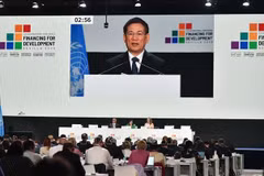 El viceprimer ministro Ho Duc Phoc interviene en la sesión plenaria de la Conferencia FpD4. (Foto: VNA) 