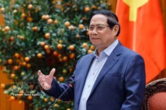 El primer ministro Pham Minh Chinh habla en la cita. (Fuente: VNA)