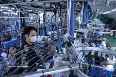 Línea de producción de calcetines destinados a la exportación al mercado japonés. (Foto: VNA)