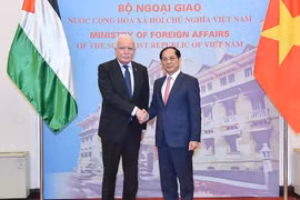 El viceprimer ministro y canciller del país indochino, Bui Thanh Son, recibe a Riad Malki, asesor del Presidente para Asuntos Internacionales y enviado especial del Estado de Palestina. (Fuente: VNA)