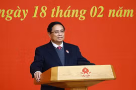 El primer ministro Pham Minh Chinh pronuncia su discurso en la reunión (Fuente: VNA)
