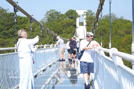 Turistas rusos disfrutan de una visita al puente de cristal en Da Lat (Foto: VNA)