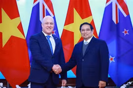 Los primeros ministros Pham Minh Chinh de Vietnam y Christopher Luxon de Nueva Zelanda antes de las conversaciones. (Fuente: VNA) 